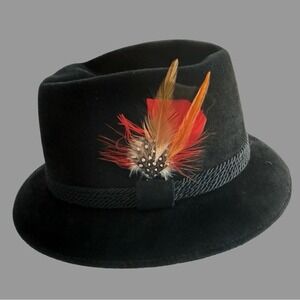 Vintage Knox New York Fedora 7 1/8 Black Felt w/ Red Feather